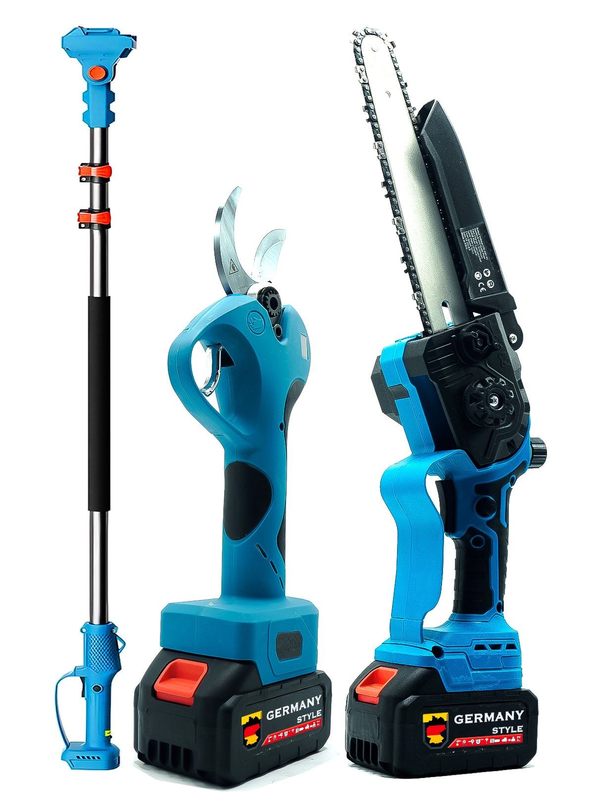 Germany Style MX- Teleskopik Uzatamalı Çift Akülü 2.5 Metre Yağlı 24 cm Budama Testeresi Ve 40 mm Makas Seti