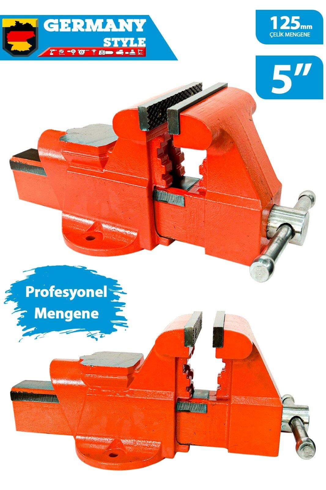 Germany Style 5 İnç 125 mm Çelik Mengene Profesyonel Ağır Hizmet Kırılmaz Örslü Masa Tezgah Mengenesi