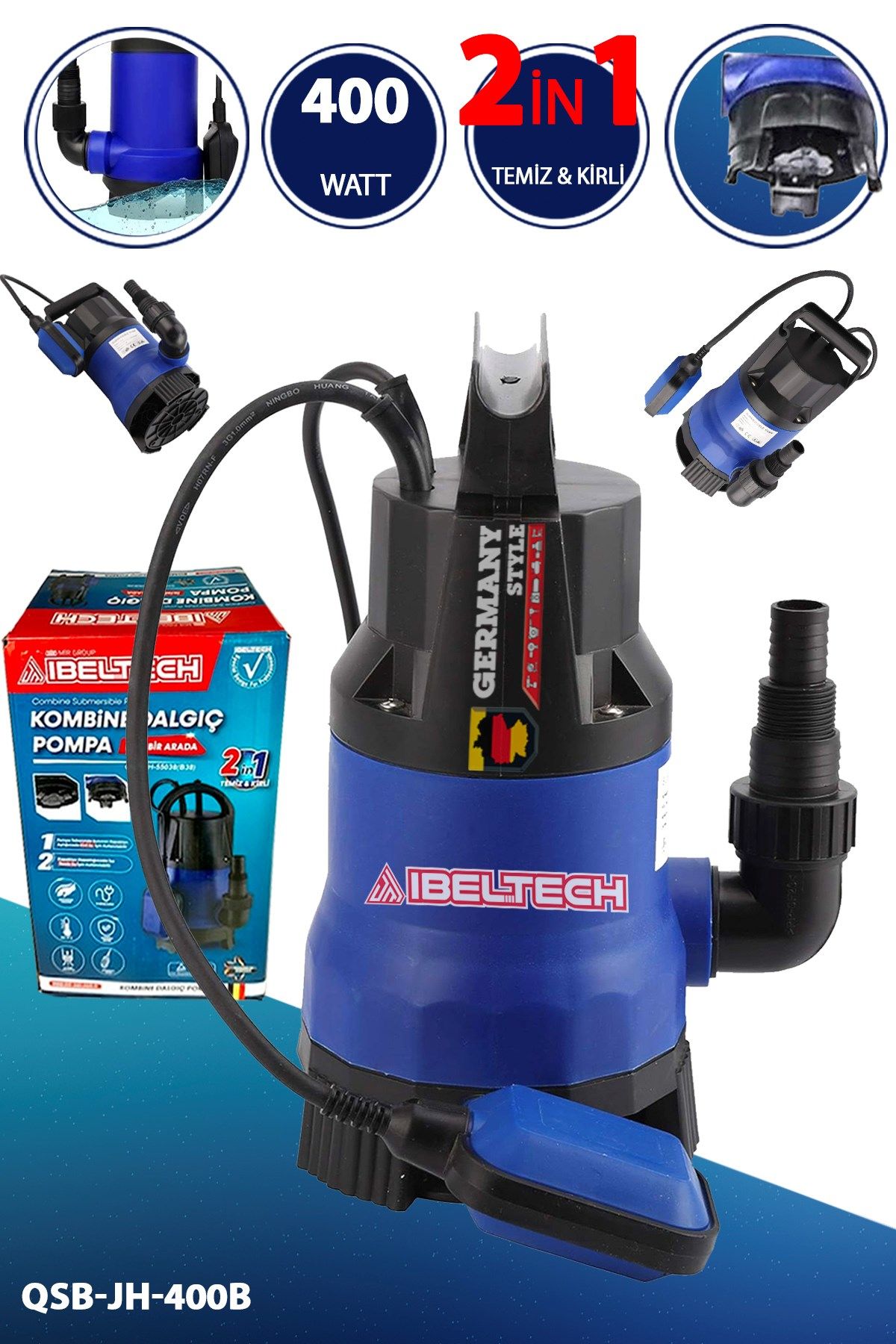 Germnay Style 2in1 Kombine Dalgıç Pompa QSB400 İbeltech 400W Plastik Gövdeli Kirli ve Temiz Pompa
