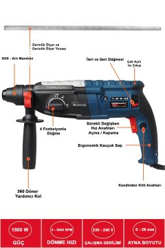 1500 Watt Sds Plus Kırıcı Delici Hilti Matkap 26 mm 2.4 juel GRM5003