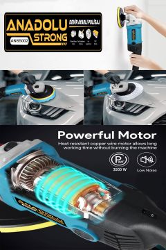 3500 watt profesyonel polisaj makinesi seti 6 kademeli devir ayarı 13 parça pasta cila süger ped set