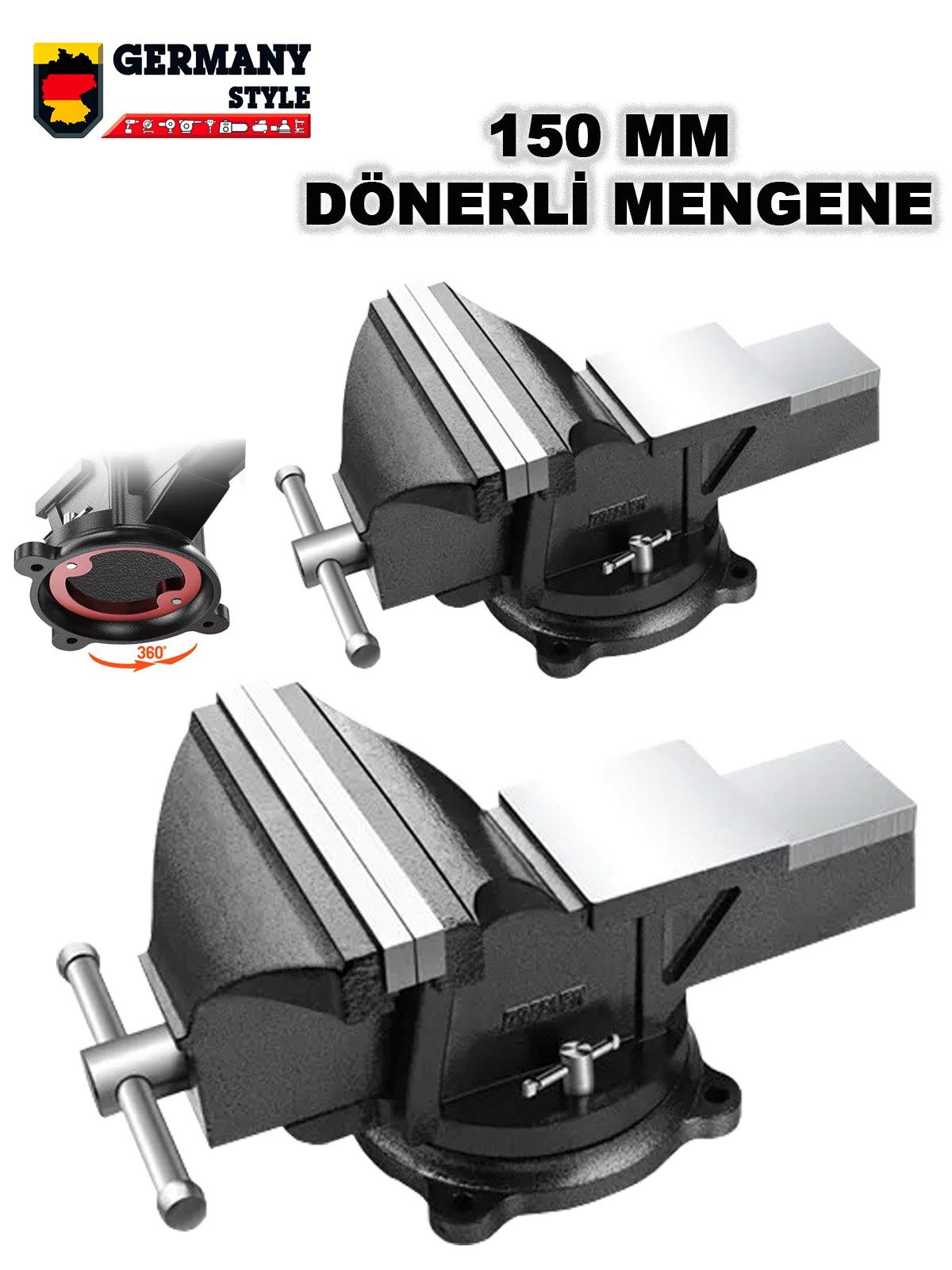 Germany Style Premium Black 150mm 6'' 360'' Dönerli Taban Dövme Çelik Sabit Tezgah Masa Mengenesi