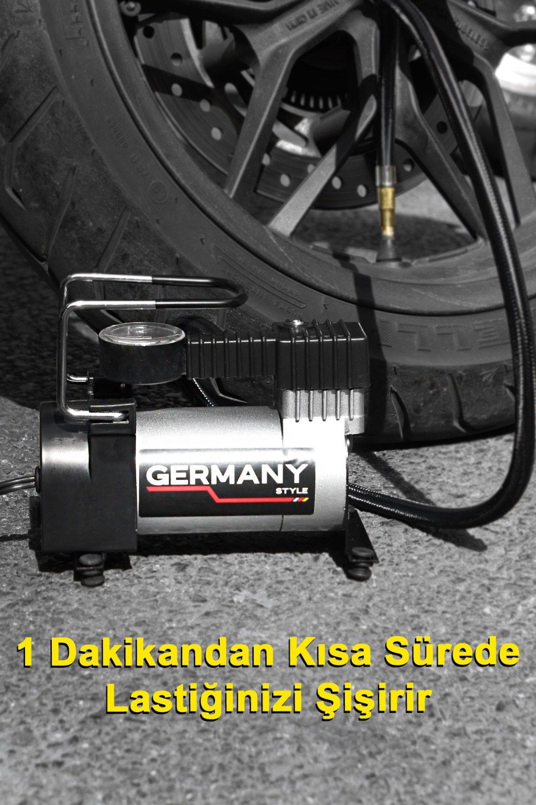 Germany Style 12 V Araba Oto Araç Lastik Şişirme Pompası 160 Psi Metal Gövde  Kompresör