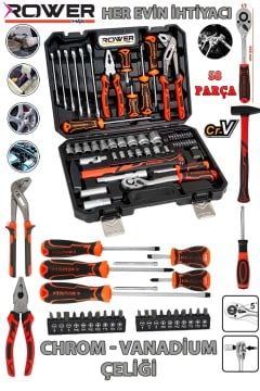 ROWERMAX Alman Üstün Kalite 58 Parça 72 Diş Eğik Cırcır Her Evin İhtiyacı 1/2 Profesyonel Lokma El Aleti Seti