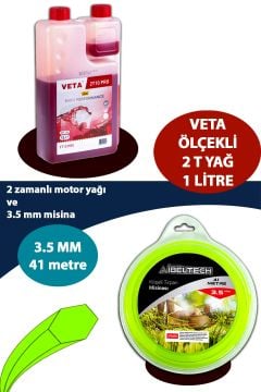 Germany Style VETA 2T 1 Litre Ölçekli Yağ ve 6 Köşe 3.5 mm 41 Metre Tırpan Misinası Sağlam Dayanıklı Misina İbeltech