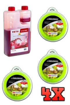 Germany Style 3 ADET 6 Köşe 3.5 mm 41 Metre Tırpan Misinası ve 1 Litre 2 T Yağ Sağlam Dayanıklı Misina İbeltech