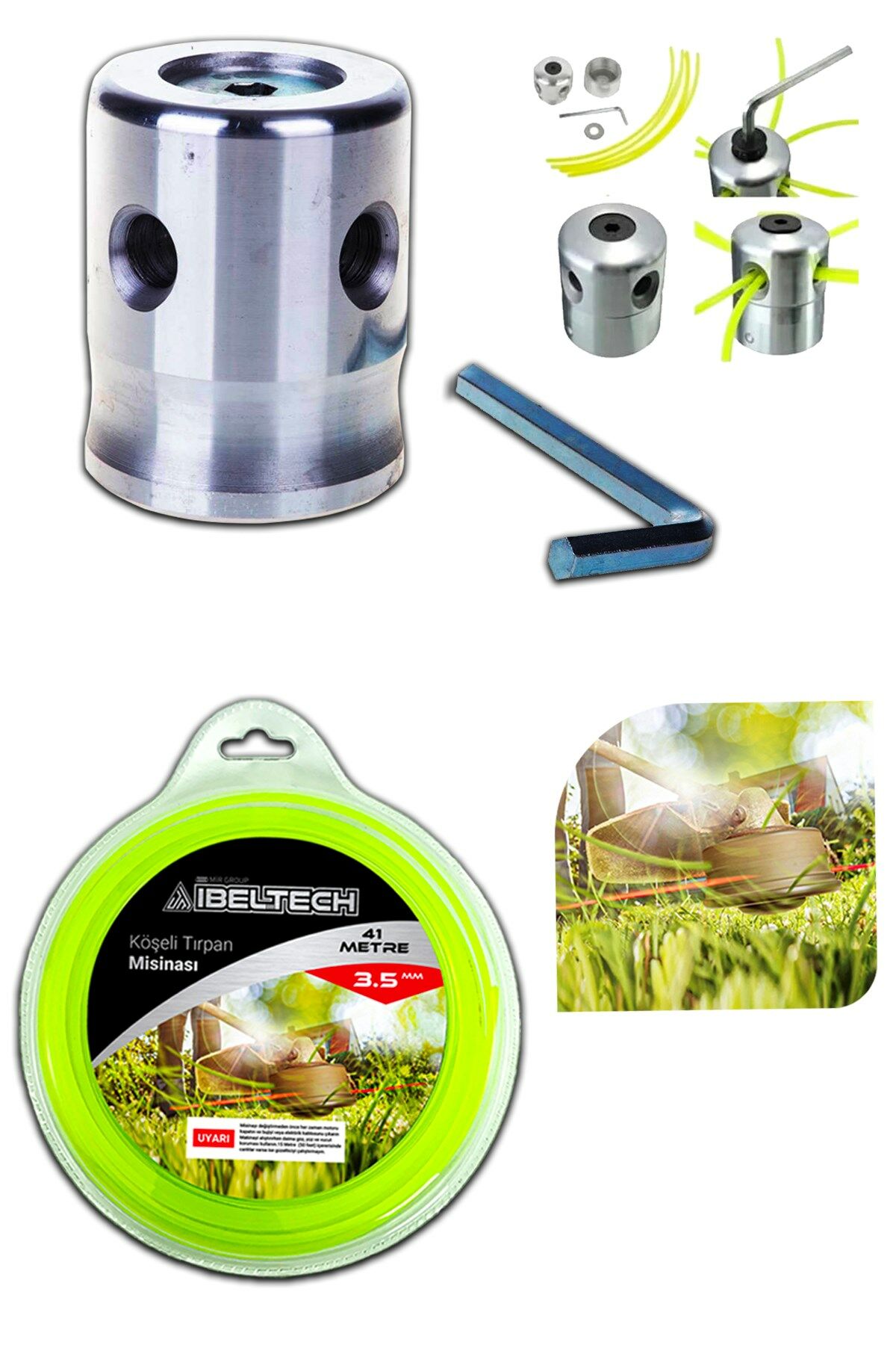 Germany Style Tırpan Örümcek Başlığı ve 6 Köşe 3.5 mm 41 Metre Tırpan Misinası Sağlam Dayanıklı Misina İbeltech