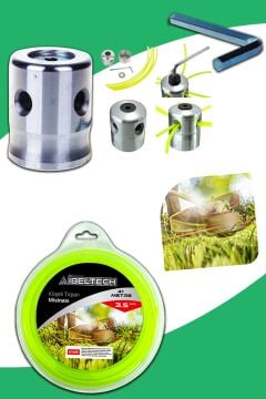 Germany Style Tırpan Örümcek Başlığı 1 Litre 2 T Yağ ve 6 Köşe 3.5 mm 41 Metre Tırpan Misinası