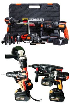 Germany Style GRM99880VFX 4'lü Set 2-26 Şarjlı Kırıcı -Şarjlı Taşlama-13mm Şarjlı Darbeli Matkap-Şarjlı Somun Sıkma