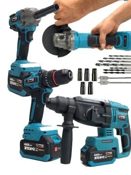 Germany Style 8011 Pro 3 Akülü 21v Akülü Matkap & Taşlama & Kırıcı Delici Hilti & Somun Sıkma Sökme 4'lü Set