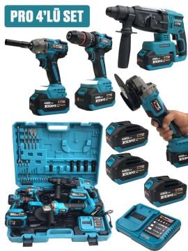 Germany Style 8011 Pro 3 Akülü 21v Akülü Matkap & Taşlama & Kırıcı Delici Hilti & Somun Sıkma Sökme 4'lü Set