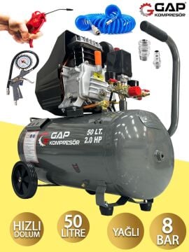 Germany Style GAP 2 Hp Profesyonel Hızlı Motor 50 Lt Hava Kompresörü Setli