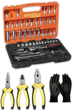 1/4 Cırcırlı 53 Parça Lokma Anahtar Takımı Bits Uç Seti Yan Keski+Pense+Kargaburnu 180mm Tam Set