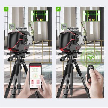 KOBB KBL36GTP Profesyonel Li-ion Şarjlı 4X360⁰ LCD Ekran Otomatik Hizalamalı Yeşil Çapraz Çizgi Lazer Distomat + Uzaktan Kumanda + Tripod + Taşıma Çantası