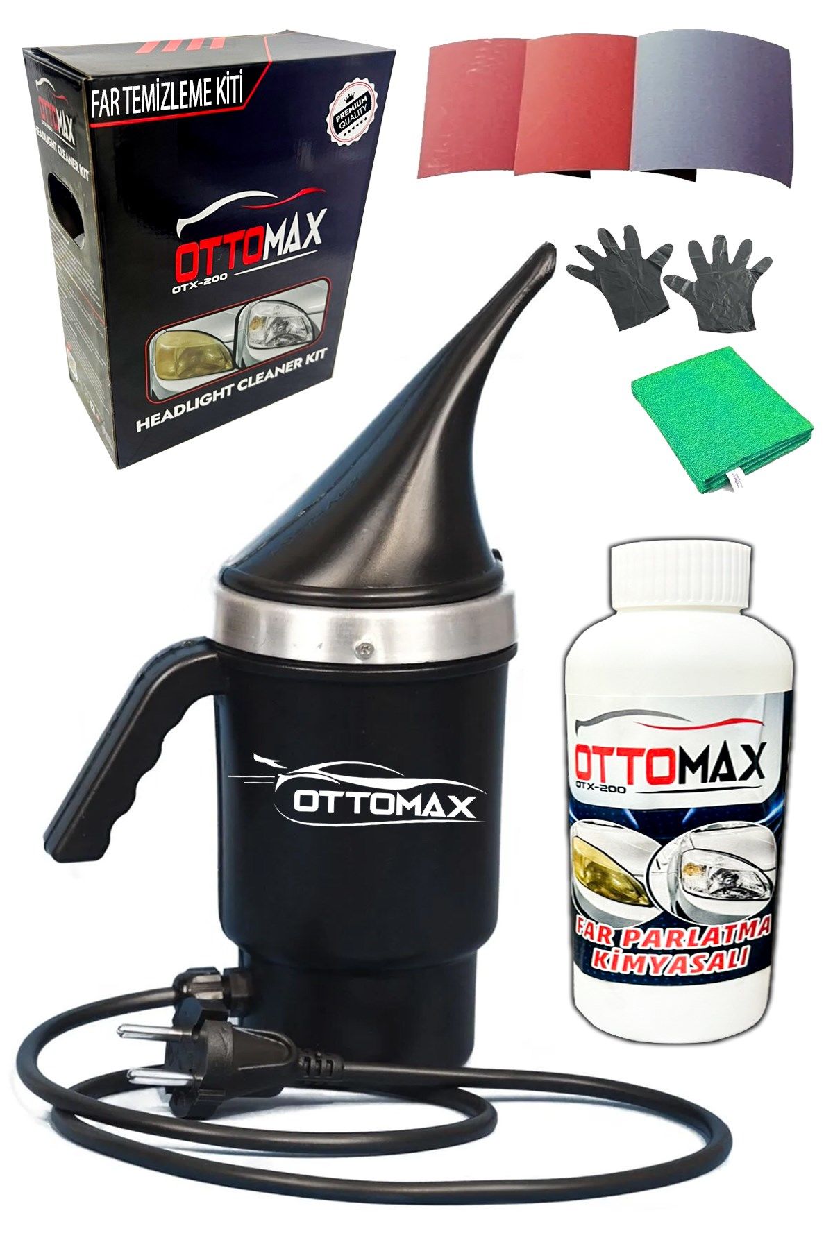 OTTOMAXPRO Buharlı Far Temizleme Far Parlatma Seti Profesyonel Far Temizleme Far Parlatma Seti(9 Parça Ürün)