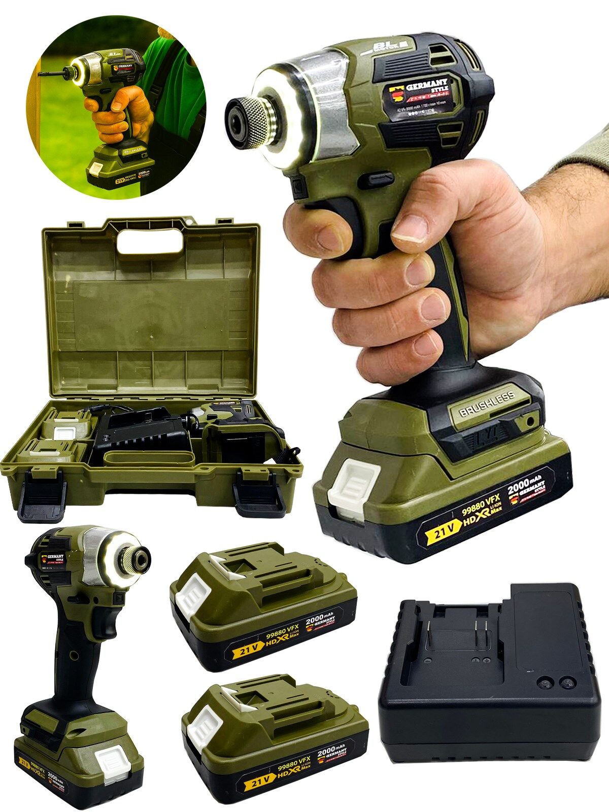 Germany Style 8023  280 Newton Çelik Şanzuman Torklu Akülü Vidalama Matkap