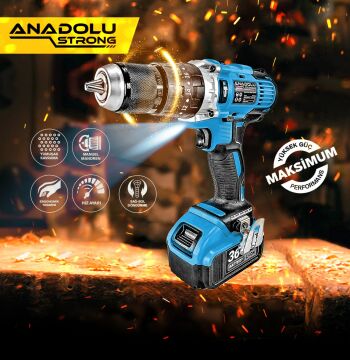 Anadolu Strong ANS1054-M Profesyonel Darbeli Akülü Matkap Çift Akülü Metal Mandren