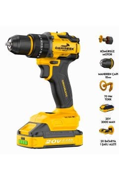 Dawreek TECH DT02D Akülü Vidalama | 20 V Brushless Motor, 70 Nm Tork, Çift Akülü Vidalama Makinesi