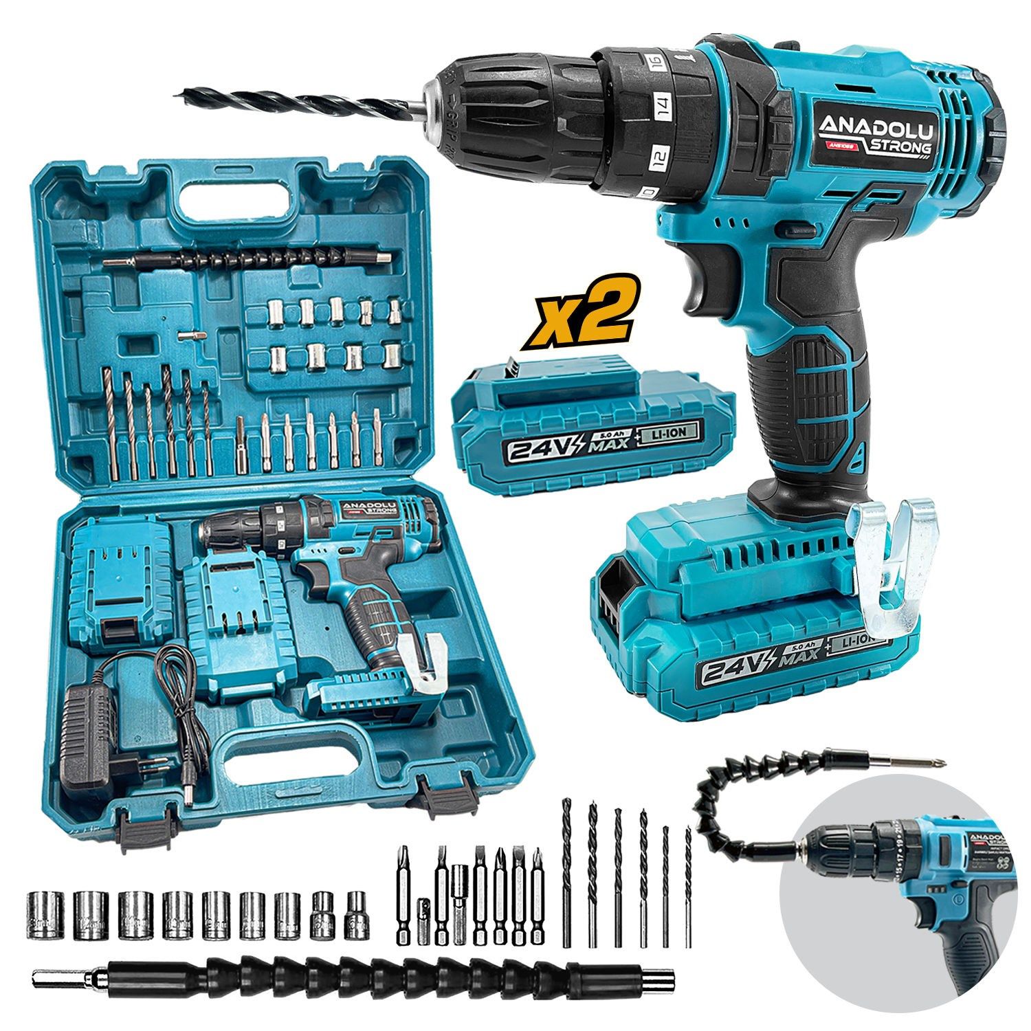 Anadolu Strong ANS1069 24W Çift Li-ion Bataryalı Darbeli 27 Parçalı Süper Setli