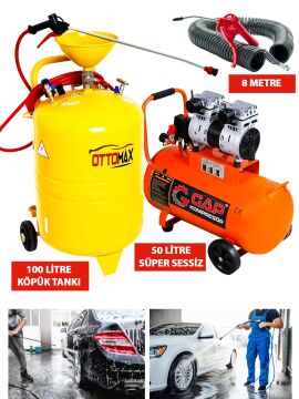 OttomaxPro Oto Yıkamacılara ve Galericilere Özel Set 100 Litre Köpük Tankı 50 Litre Sessiz Kompresör