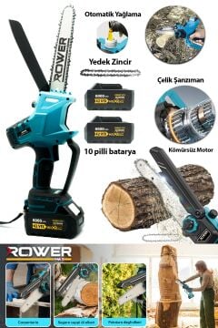 Rowermax Alman 99880VFX 6000 mAH Dijital Gösterge Otomatik Yağlamalı  Şarjlı El Testeresi