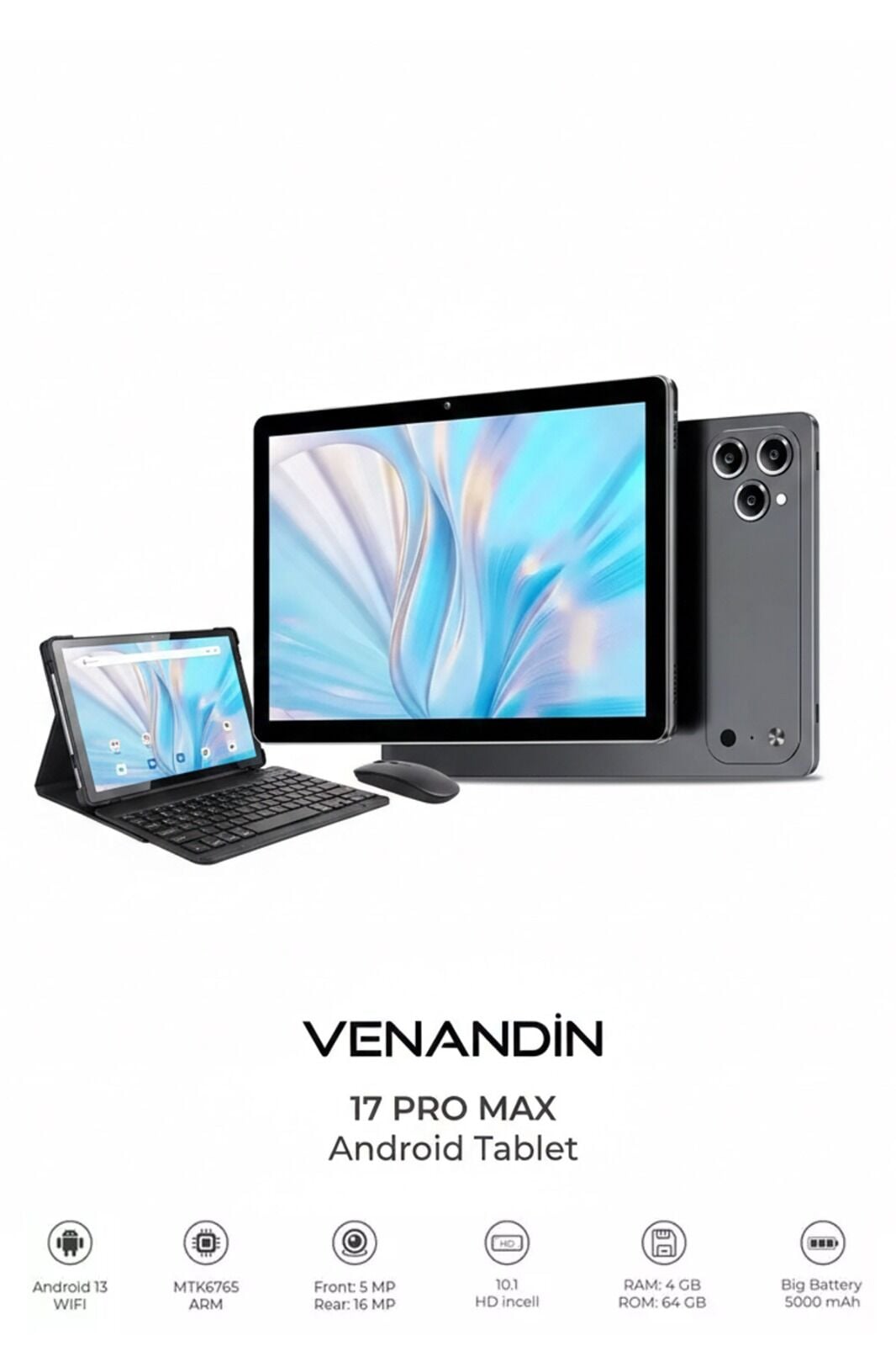 Venandin 17 Pro Max 10.1 İnç Tablet 4GB RAM 64GB Android 13 Gri