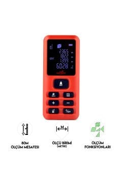 DAWREEK TECH MESAFE ÖLÇER E40 RED 80 Metre Dijital El Tipi Mesafe Ölçüm Cihazı Kırmızı