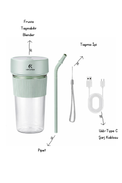 Fruvia Şarjlı Taşınabilir Mini Blender 350 ml – USB Kablosuz Smoothie Blender