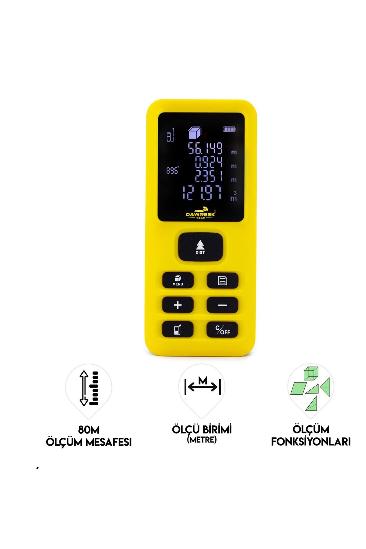 DAWREEK TECH MESAFE ÖLÇER E40 YELLOW 80 Metre Dijital El Tipi Mesafe Ölçüm Cihazı Sarı