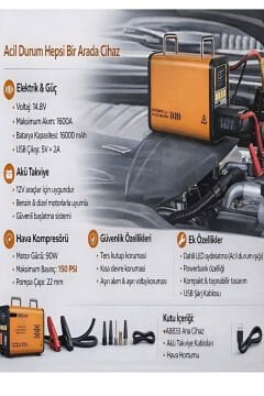 Auhma A8833 16.000 mAh Akü Takviye ve Lastik Şişirme Cihazı