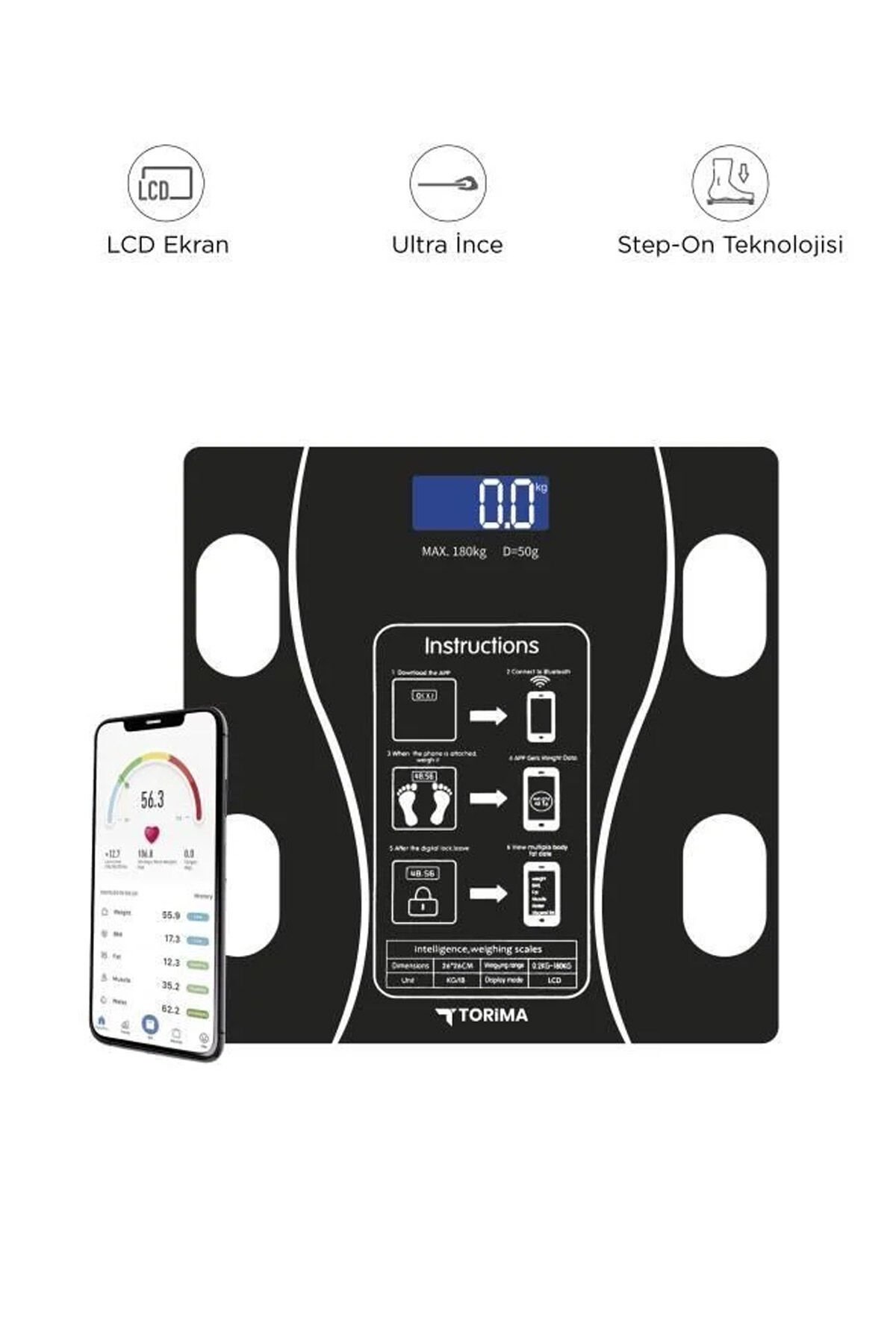 Torima Bluetooth Akıllı Tartı Dijital Baskül XK-26C Siyah
