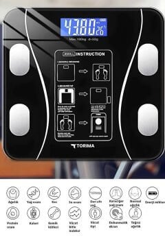 Torima Bluetooth Akıllı Tartı Dijital Baskül XK-26C Siyah