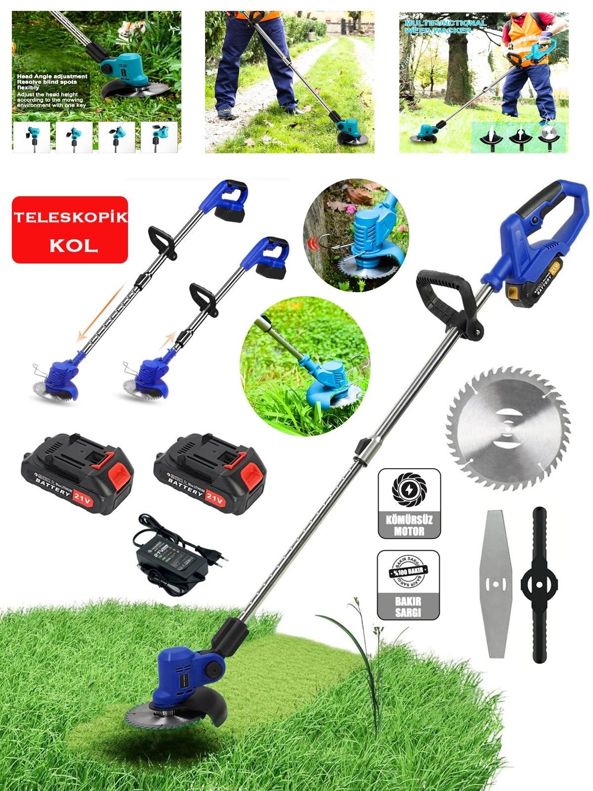 Rowermax İbeltech Pro-S Çift Akülü Şarjlı Kenar Ot Çalı Çim Biçme Kesme Tırpan Makinesi