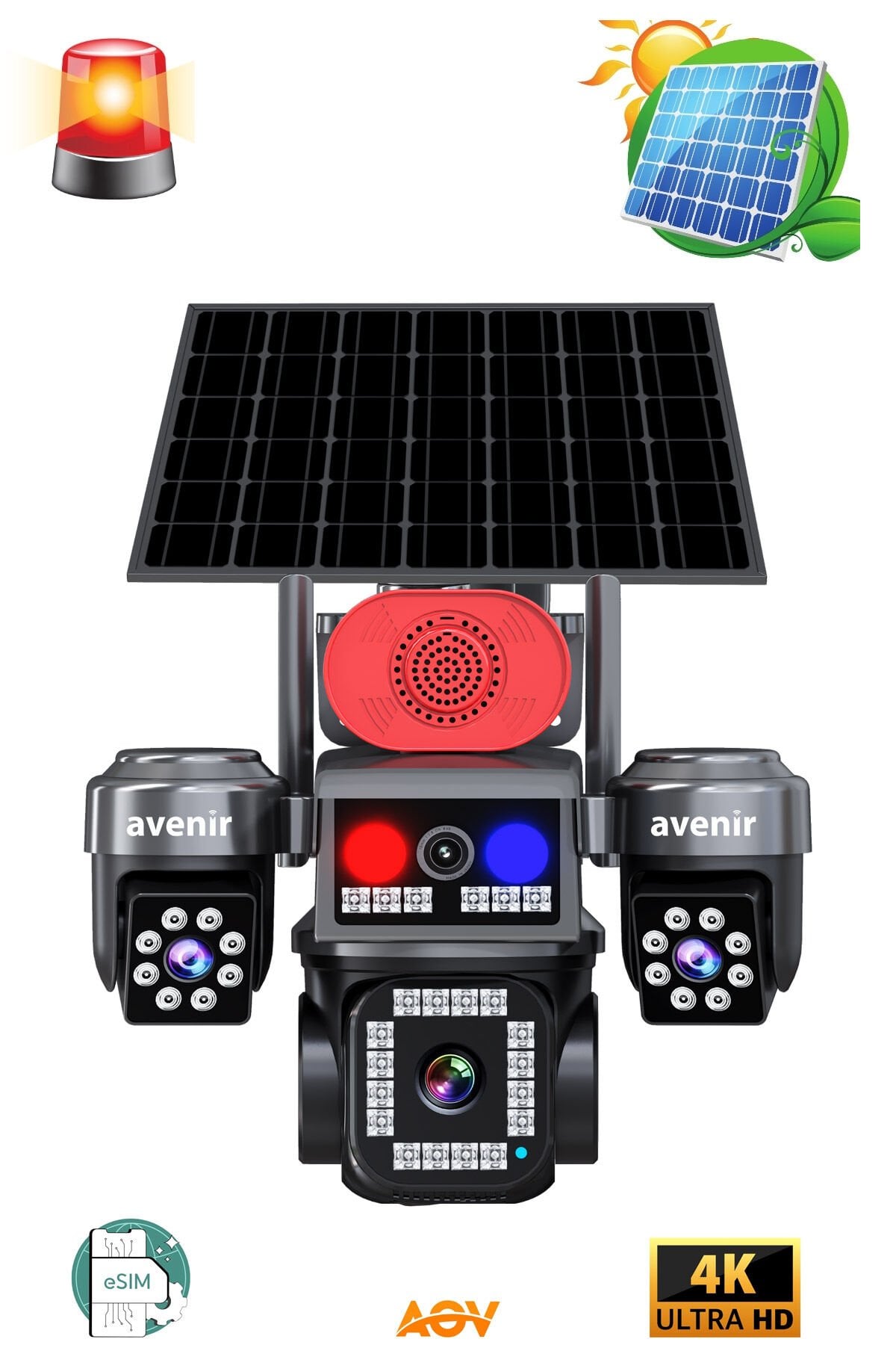 Avenir AV-S445 E‑SIM 4 Kameralı Güneş Enerjili 4G Kamera