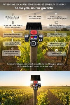 Avenir AV-S445 E‑SIM 4 Kameralı Güneş Enerjili 4G Kamera