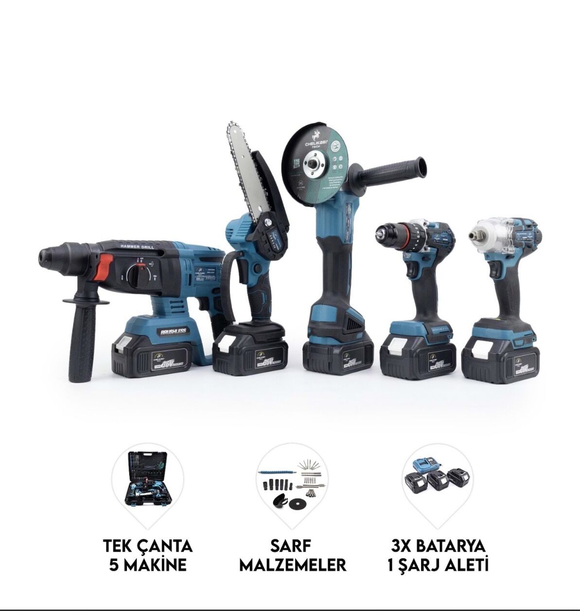 CHELİKBEİ Beşli Set MK350 (Budama testeresi 10mm Ç.MANDREN+S.SIKMA+Ş.SPRAL+Ş.HİLTİ)