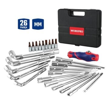 WORKPRO WP204003 26 Parça Cr-V Profesyonel Motosiklet Tamir Alet Seti