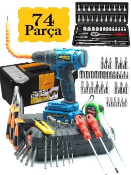 Rowermax 74 Pcs Premium Seri Full Takım Lokma Set Pense Yan Keski Tornavida Matkap Seti