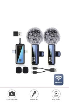 Torima H68 Profesyonel 3-in-1 Yaka Mikrofonu - Type-C / Lightning / AUX