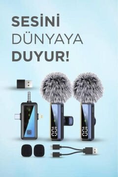 Torima H68 Profesyonel 3-in-1 Yaka Mikrofonu - Type-C / Lightning / AUX