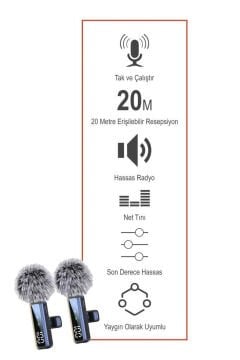 Torima H68 Profesyonel 3-in-1 Yaka Mikrofonu - Type-C / Lightning / AUX