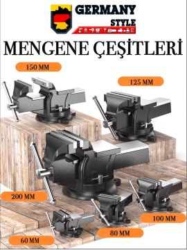 Germany Style Premium Büyük Boy 200mm 8'' 360'' Dönerli Taban Dövme Çelik Sabit Tezgah Masa Mengenesi