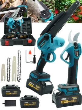 Rowermax Alman GS-256VFX Çift Akülü Premium Çift Pala Zincir Şarjlı Ağaç Dal Kesme Budama Makası 2'li Set