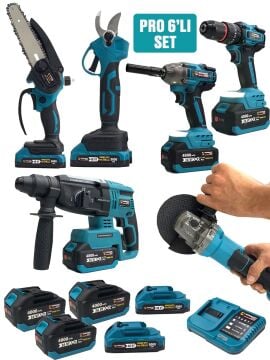 Germany Style PR0-8012 Kömürsüz Şarjlı  6'lı Set Kırıcı Delici Hilti-Taşlama-Matkao-Budama Makası Testeresi-Bijon Sökme Akülü Set