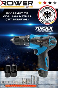 ROWERMAX RWRX-2118  18V Alman Dizayn Çift Akülü Şarjlı Matkap Li-ion Bataryalı 27 Parçalı Matkap
