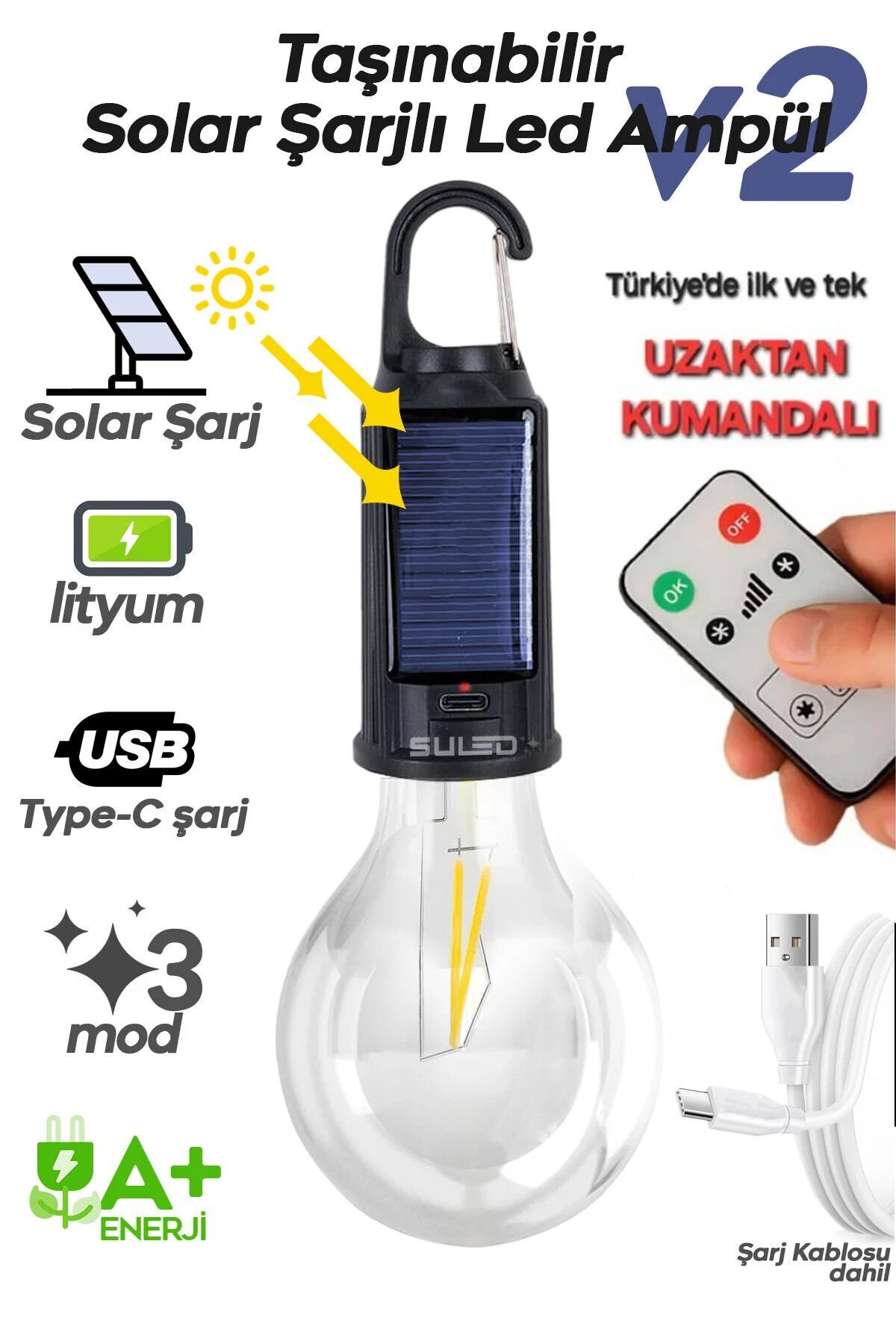Kialed Solar Kamp Lambası Güneş Enerjili Taşınabilir Aydınlatma