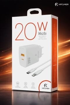 Katjmer USB PD 20W Şarj Adaptörü + Type-C to Lightning Kablo KJ-20UP
