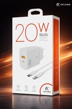 Katjmer USB PD 20W Şarj Adaptörü + Type-C to Lightning Kablo KJ-20UP