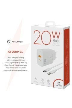 Katjmer USB PD 20W Şarj Adaptörü + Type-C to Lightning Kablo KJ-20UP
