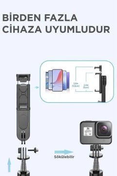 Torima L15 Siyah LED Işıklı Selfie Çubuğu – Kablosuz Tripod & Monopod